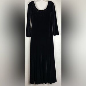 JR‎ Nites Petites By Caliendo Beaded Velvet Long Sleeve Maxi USA 8P Black 1287
